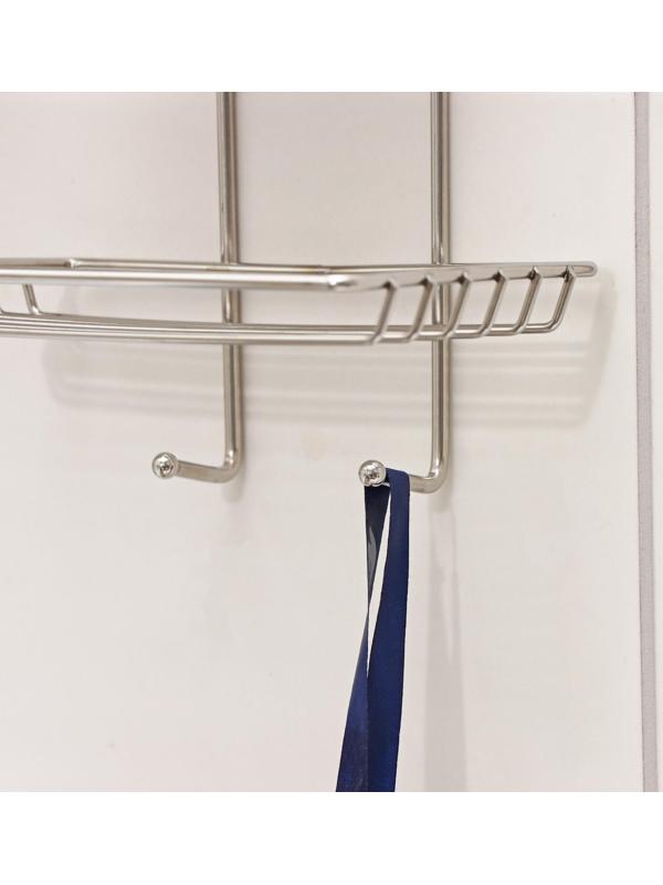 Мыльница 2-х ярусная на липучке, 2 крючка, 14,5×10×21 см, цвет хром