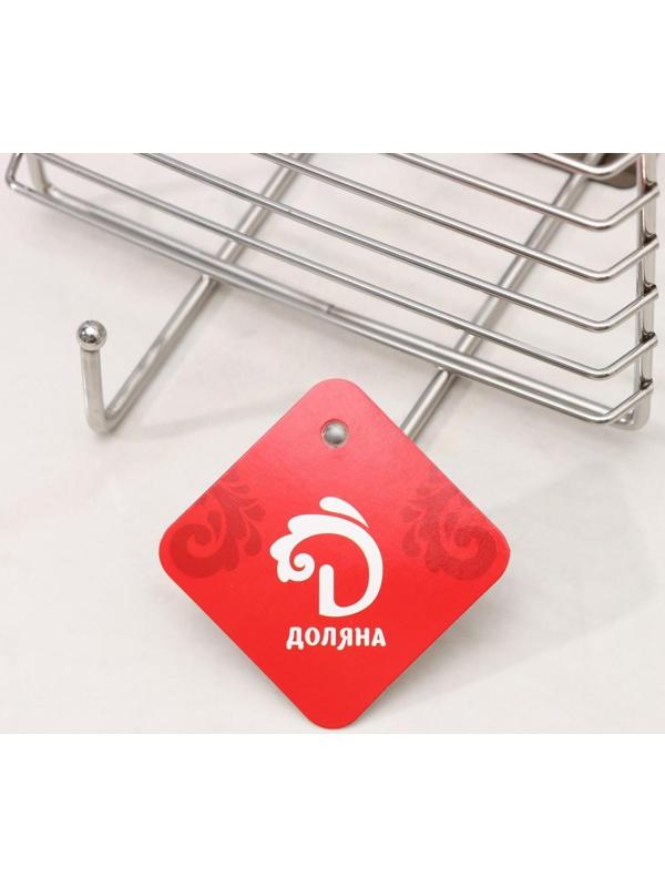 Мыльница 2-х ярусная на липучке, 2 крючка, 14,5×10×21 см, цвет хром