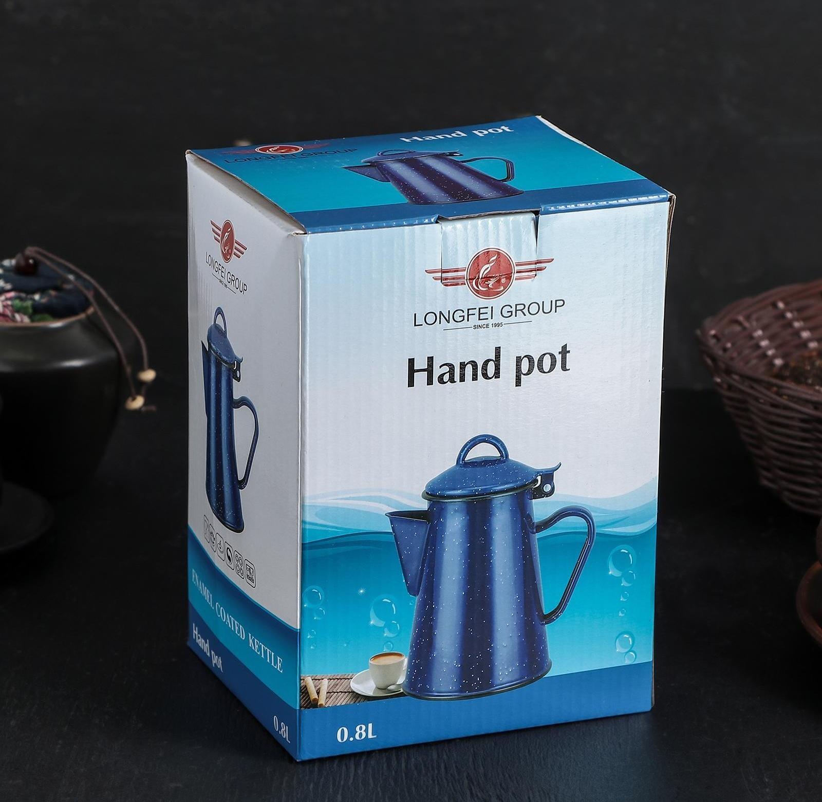 Кофейник эмалированный «Синий мрамор», 800 мл, 14×11,5×18 см, цвет синий