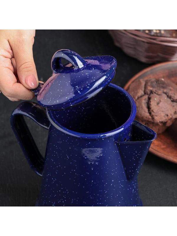 Кофейник эмалированный «Синий мрамор», 800 мл, 14×11,5×18 см, цвет синий