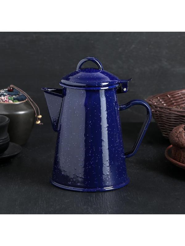 Кофейник эмалированный «Синий мрамор», 800 мл, 14×11,5×18 см, цвет синий