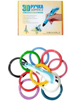 Комплект 3Д ручка с дисплеем голубая + пластик ABS 10 цветов по 10 метров