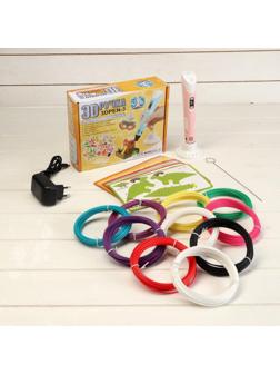 Комплект 3Д ручка с дисплеем розовая + пластик ABS 10 цветов по 10 метров