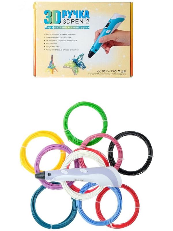 Комплект 3Д ручка NIT-PEN2 фиолетовая + пластик ABS 10 цветов по 10 метров