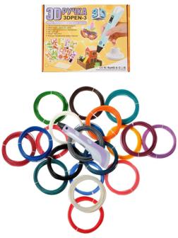 Комплект 3Д ручка с дисплеем фиолетовая + пластик ABS 20 цветов по 10 метров