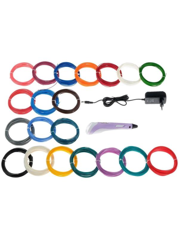 Комплект 3Д ручка с дисплеем фиолетовая + пластик ABS 20 цветов по 10 метров