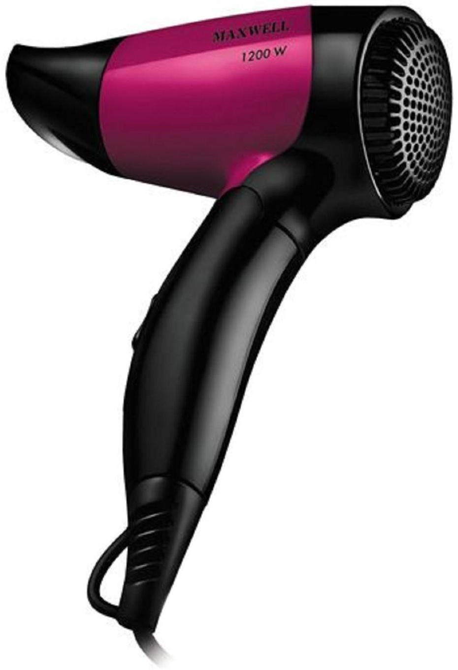 Фен Maxwell MW-2007 BK, 1200 Вт, 2 температурных режима, 2 скорости, чёрно-розовый