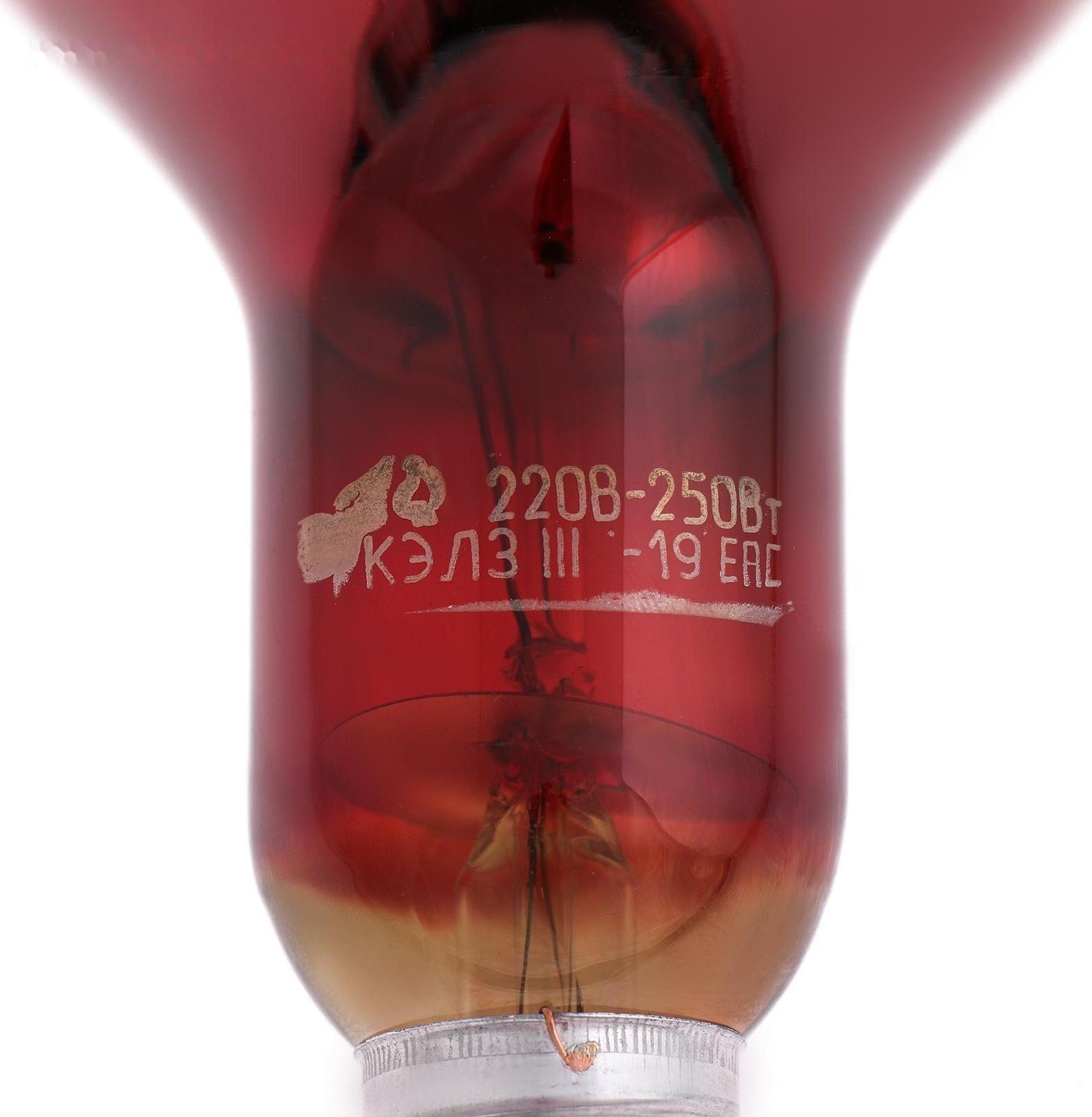 Лампа инфракрасная, 250 Вт, Е 27, 220В, длина волны 2500 нм, красная колба