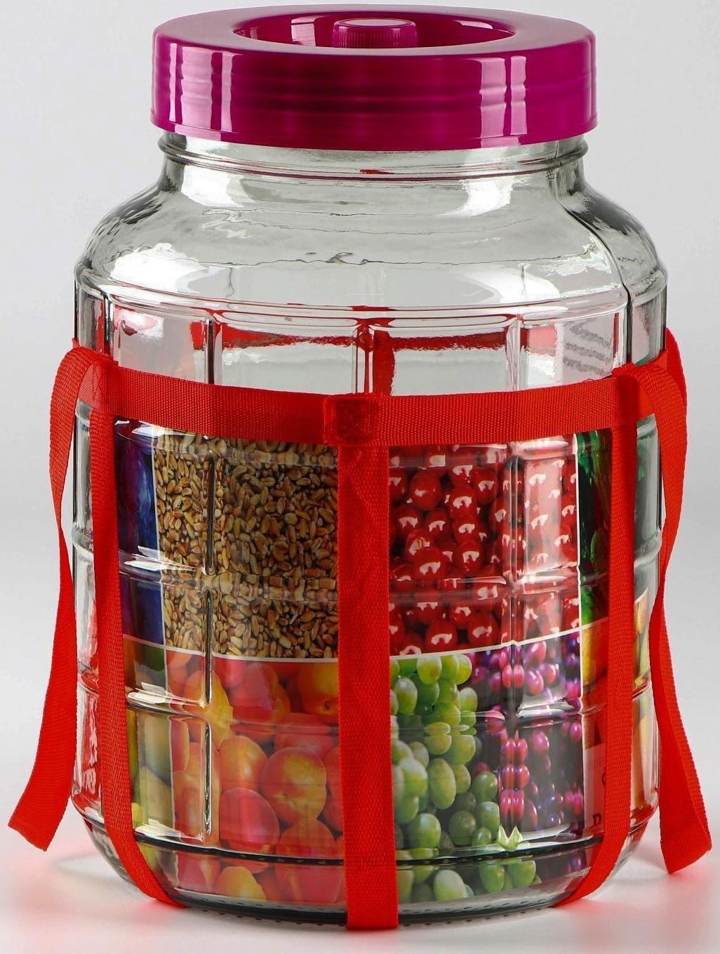 Банка стеклянная с гидрозатвором GL-70, 9 л, цвет красный