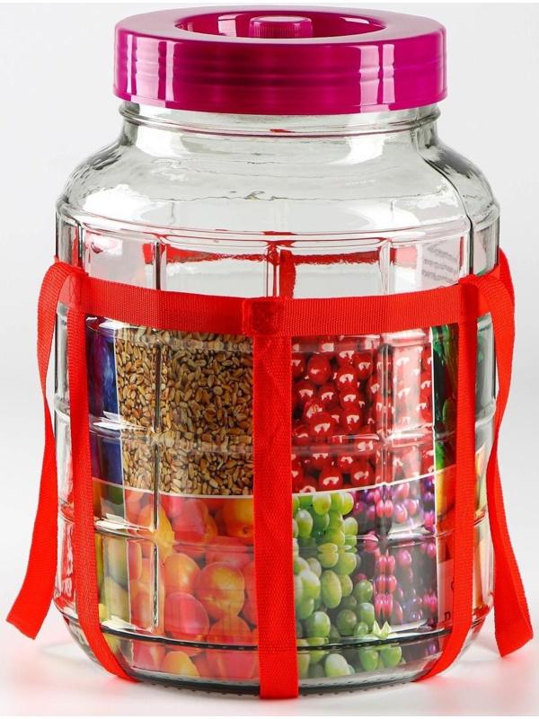 Банка стеклянная с гидрозатвором GL-70, 9 л, цвет красный