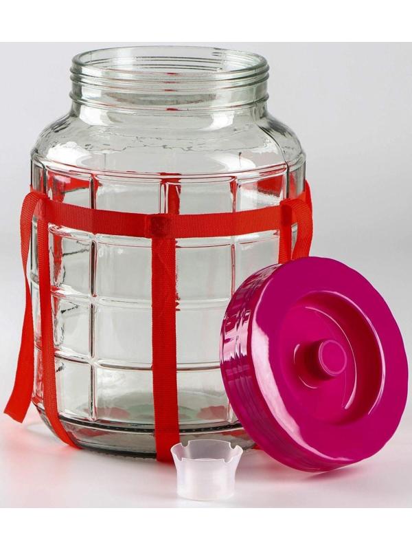 Банка стеклянная с гидрозатвором GL-70, 9 л, цвет красный