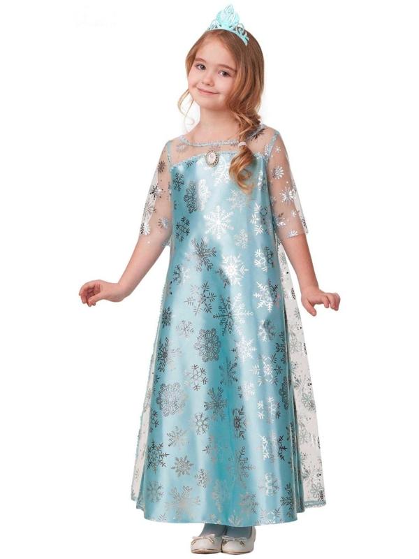 Карнавальный костюм «Эльза», сатин 2, платье, корона, р. 28, рост 110 см