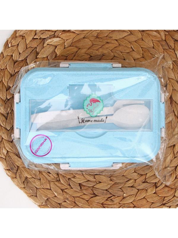 Ланч-бокс пластиковый «Фламинго», 22×16 см, 2 отделения, с вилкой и ложкой, цвет МИКС