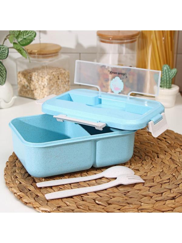 Ланч-бокс пластиковый «Фламинго», 22×16 см, 2 отделения, с вилкой и ложкой, цвет МИКС