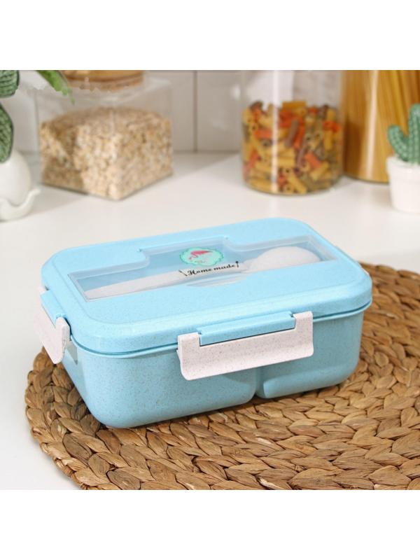 Ланч-бокс пластиковый «Фламинго», 22×16 см, 2 отделения, с вилкой и ложкой, цвет МИКС