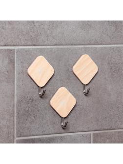 Крючок на липучке «Деревянные ромбы», 3 шт, цвет светлое дерево