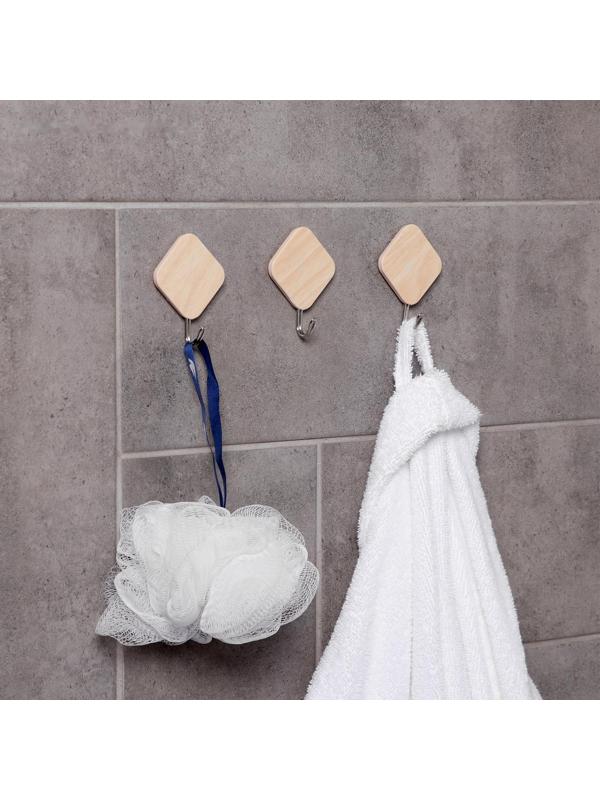 Крючок на липучке «Деревянные ромбы», 3 шт, цвет светлое дерево