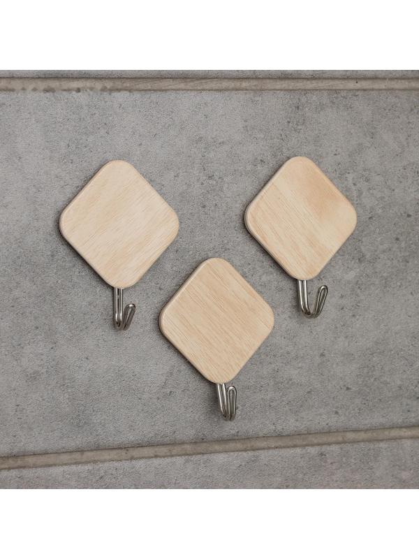 Крючок на липучке «Деревянные ромбы», 3 шт, цвет светлое дерево
