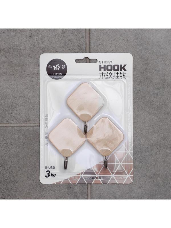 Крючок на липучке «Деревянные ромбы», 3 шт, цвет светлое дерево