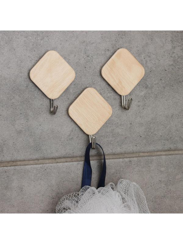 Крючок на липучке «Деревянные ромбы», 3 шт, цвет светлое дерево