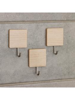 Крючок на липучке «Деревянные квадраты», 3 шт, цвет светлое дерево