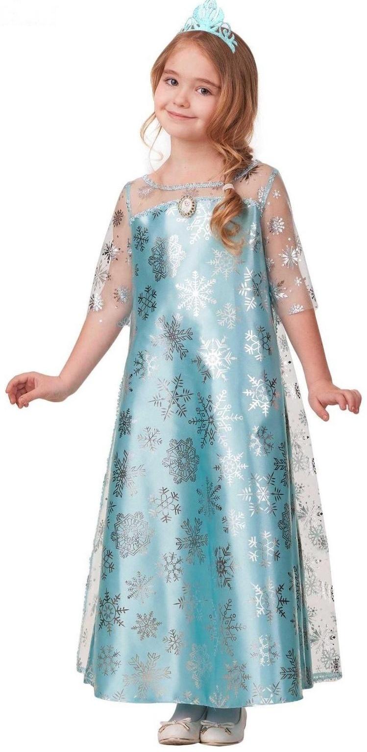 Карнавальный костюм «Эльза», сатин 2, платье, корона, р. 32, рост 122 см