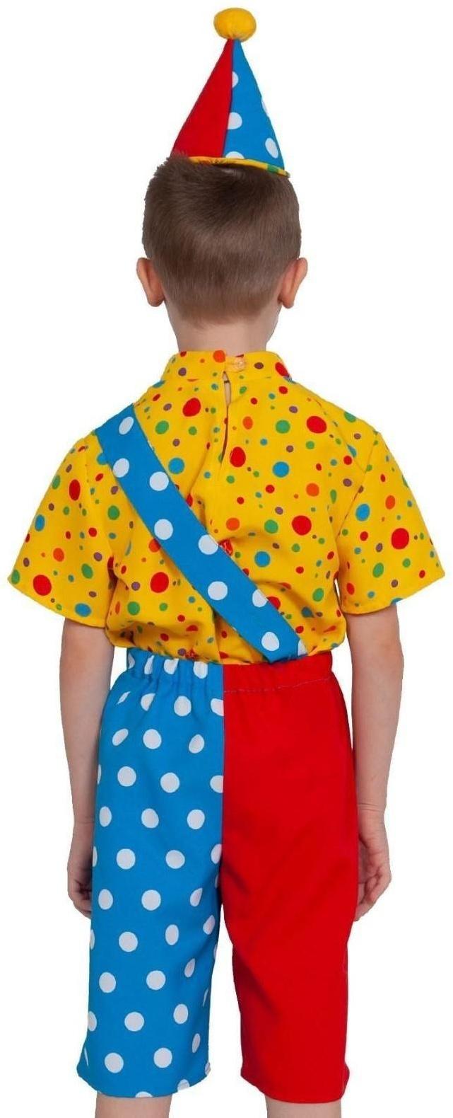 Карнавальный костюм «Клоун Чудик», рубаха, бриджи, колпак, нос, рост 92-110 см