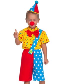 Карнавальный костюм «Клоун Чудик», рубаха, бриджи, колпак, нос, рост 92-110 см