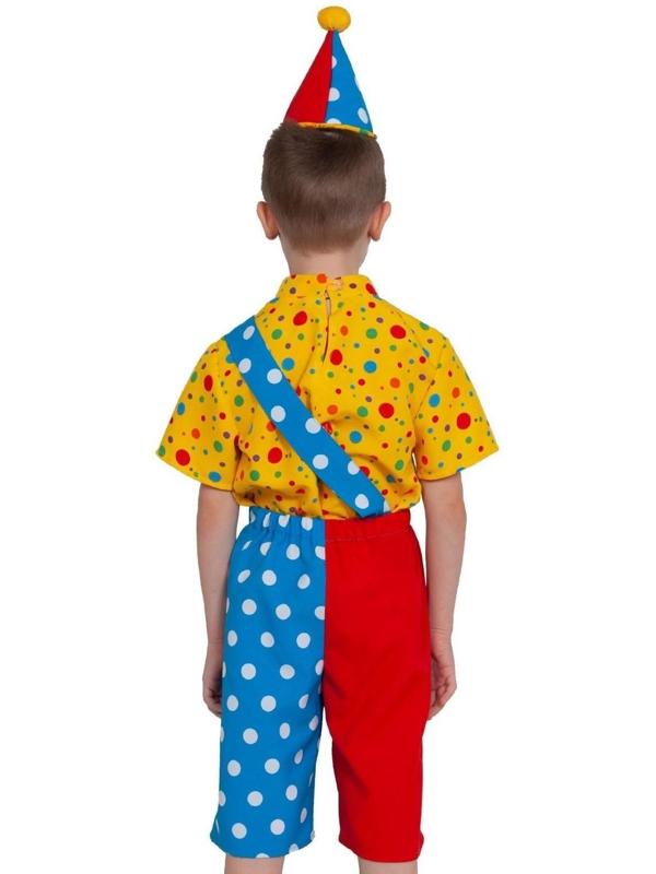 Карнавальный костюм «Клоун Чудик», рубаха, бриджи, колпак, нос, рост 92-110 см