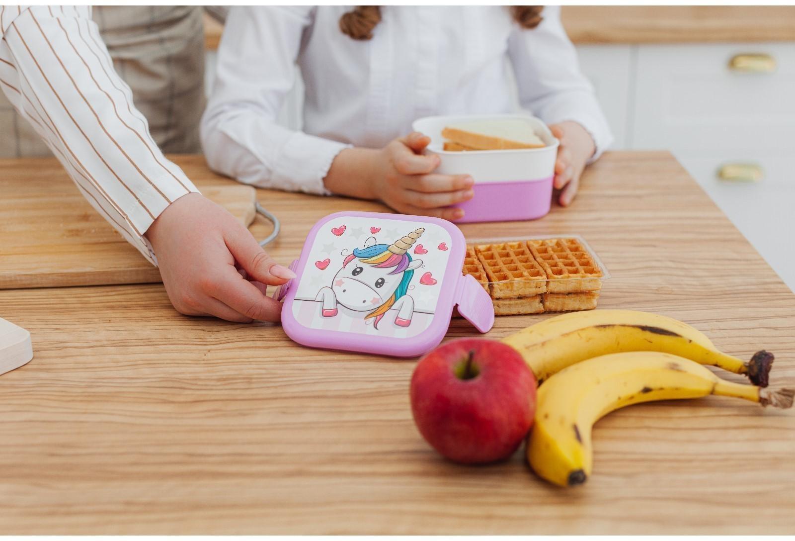 Контейнер для обеда «Единорог», 2 отделения, 400+400 мл, цвет розовый