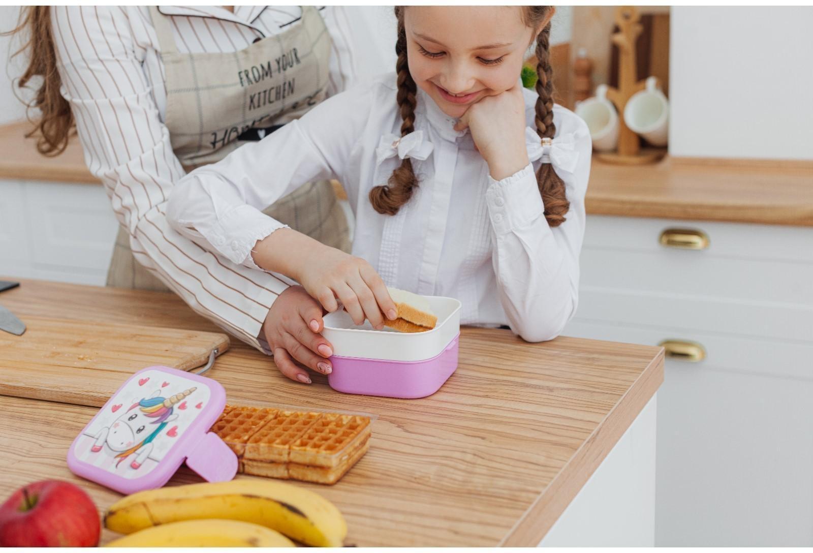 Контейнер для обеда «Единорог», 2 отделения, 400+400 мл, цвет розовый