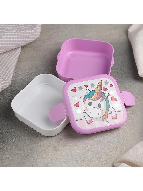 Контейнер для обеда «Единорог», 2 отделения, 400+400 мл, цвет розовый