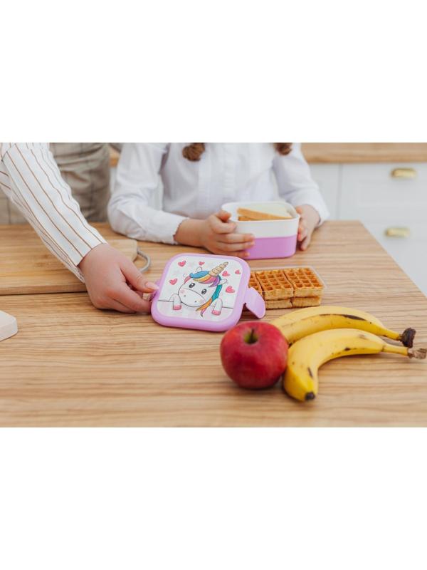 Контейнер для обеда «Единорог», 2 отделения, 400+400 мл, цвет розовый