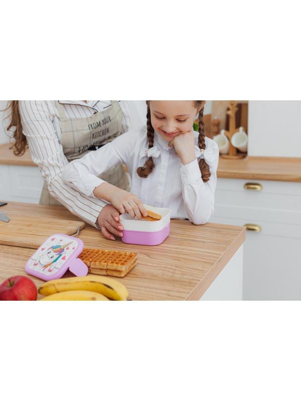 Контейнер для обеда «Единорог», 2 отделения, 400+400 мл, цвет розовый