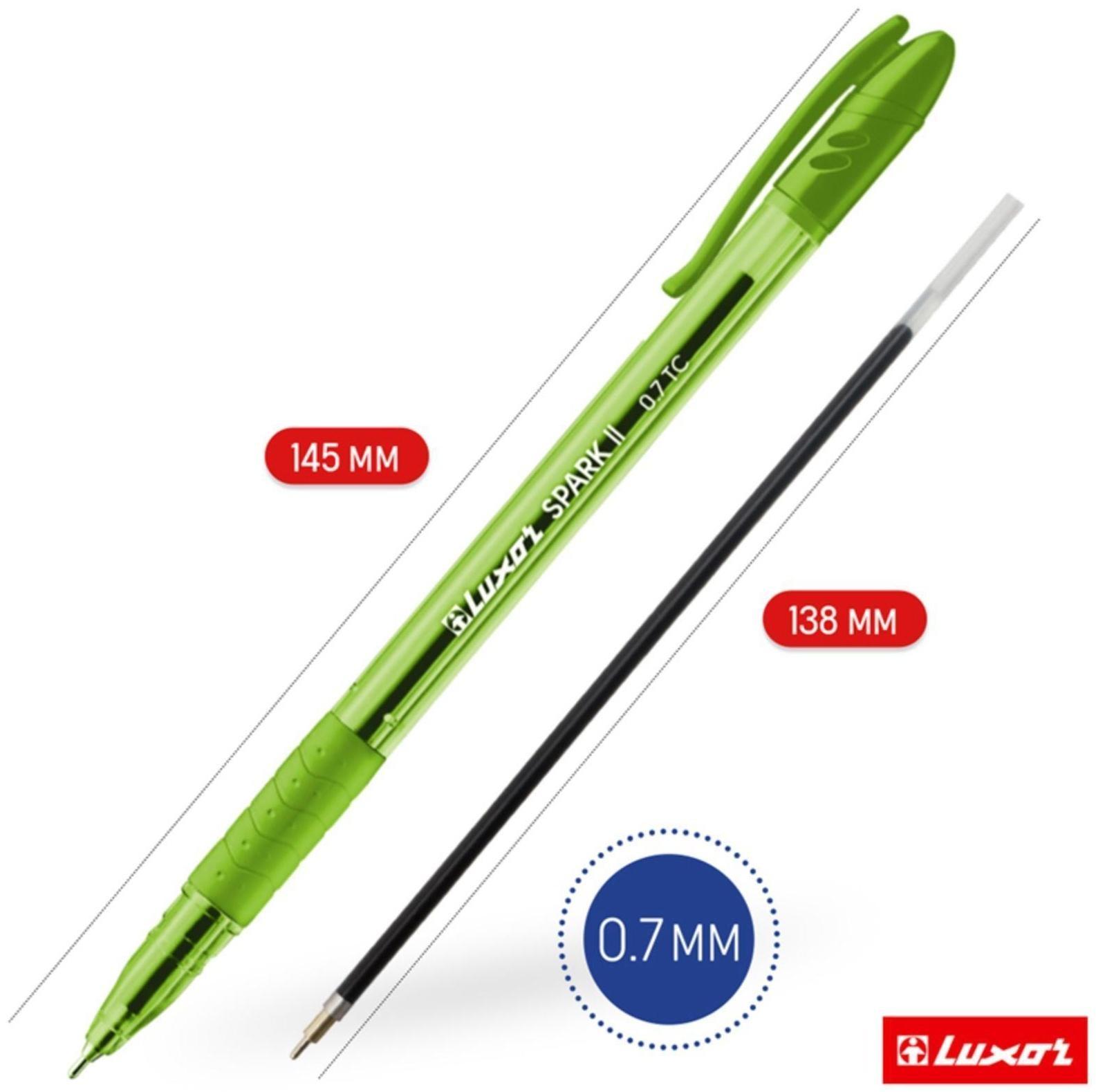 Ручка шариковая Luxor Spark ll, узел 0.7 мм, грип, корпус микс