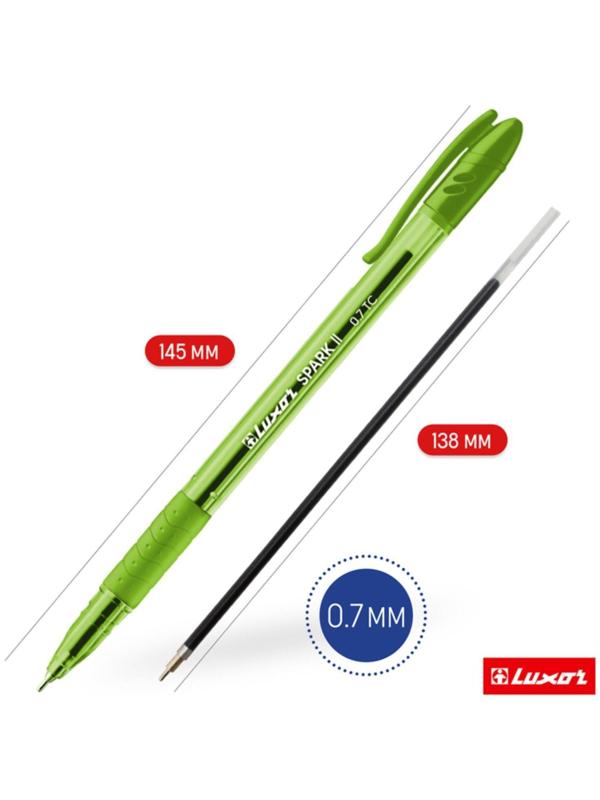 Ручка шариковая Luxor Spark ll, узел 0.7 мм, грип, корпус микс