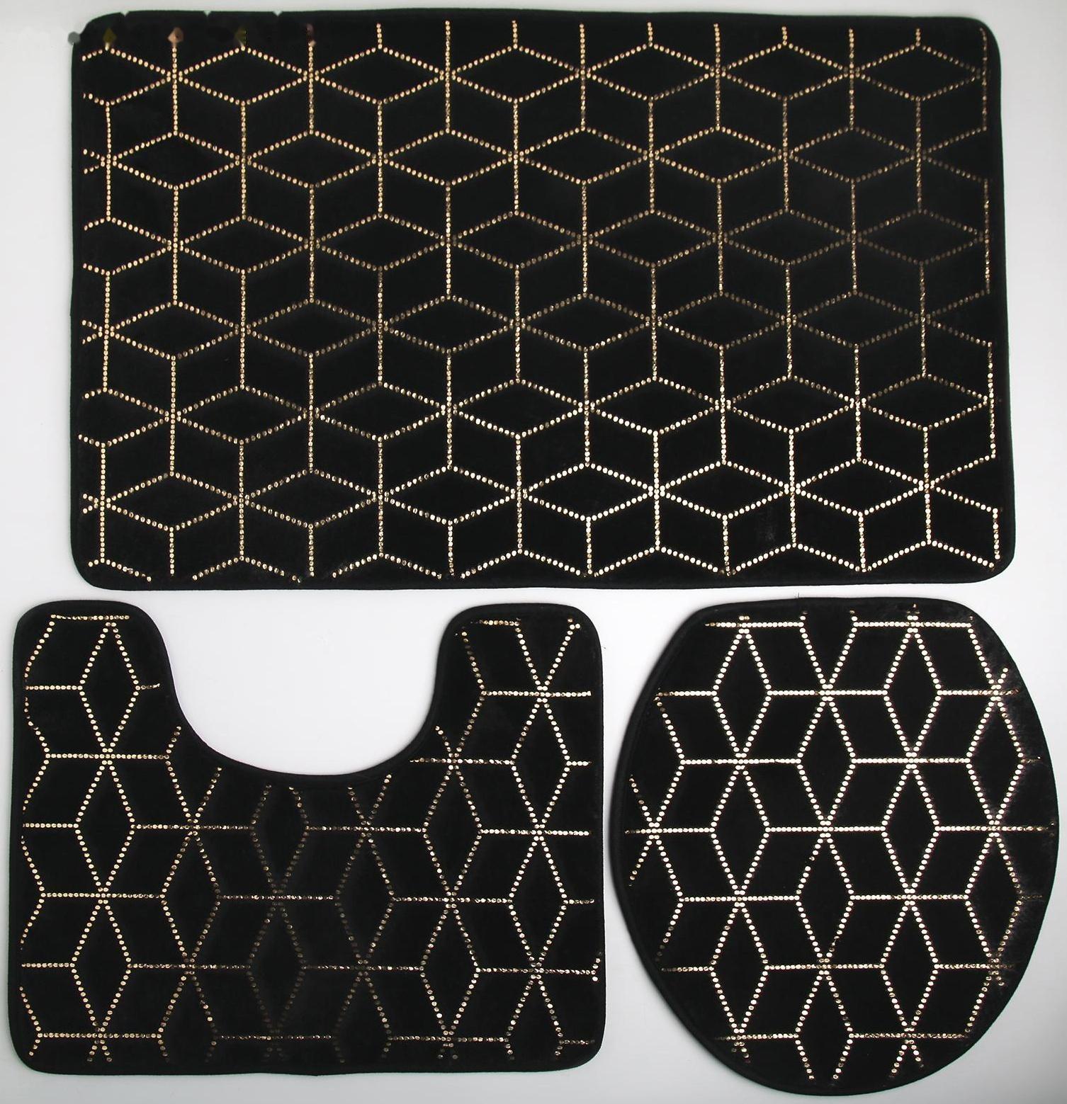 Набор ковриков для ванны и туалета Доляна «Геометрик», 3 шт: 35×40, 40×50, 50×80 см, цвет чёрный