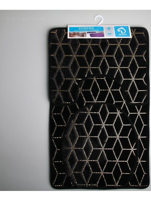 Набор ковриков для ванны и туалета Доляна «Геометрик», 3 шт: 35×40, 40×50, 50×80 см, цвет чёрный