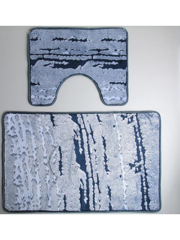 Набор ковриков для ванной и туалета Доляна «Блик», 2 шт: 40×50, 50×80 см, цвет синий