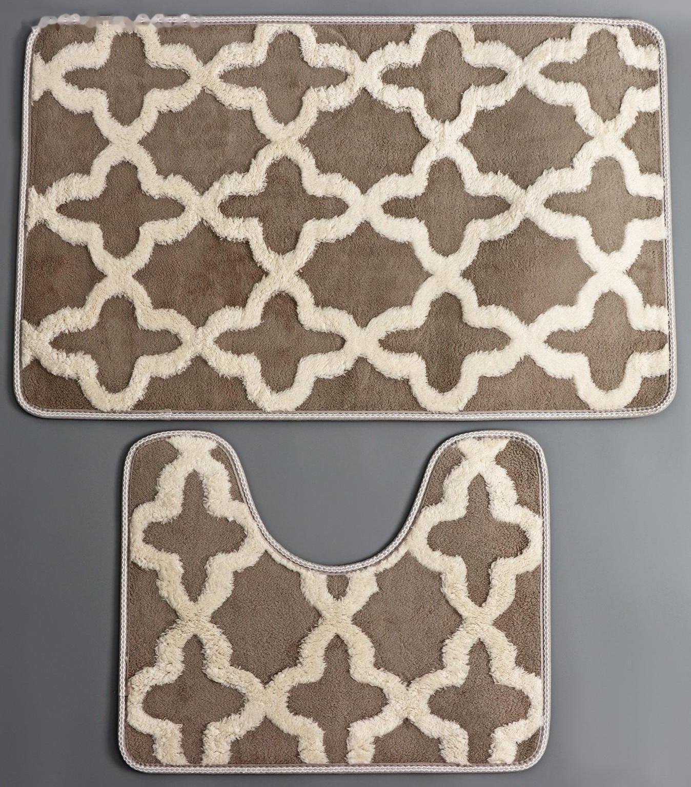 Набор ковриков для ванной и туалета Доляна «Трафарет», 2 шт: 40×50, 50×80 см, цвет бежевый