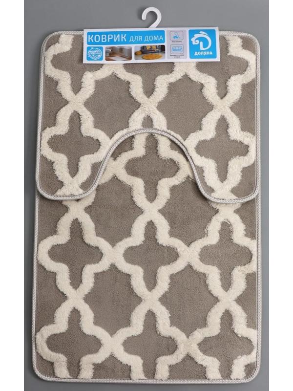 Набор ковриков для ванной и туалета Доляна «Трафарет», 2 шт: 40×50, 50×80 см, цвет бежевый