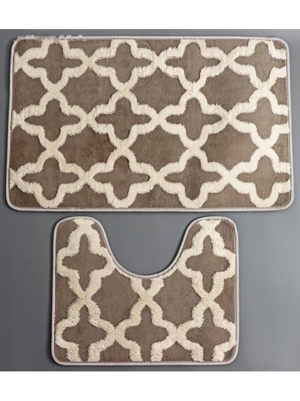 Набор ковриков для ванной и туалета Доляна «Трафарет», 2 шт: 40×50, 50×80 см, цвет бежевый
