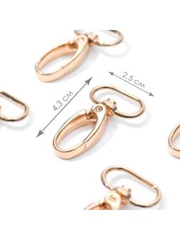 Карабин металлический, 43 × 25 мм / 20 × 2,2 мм, 5 шт, цвет золотой