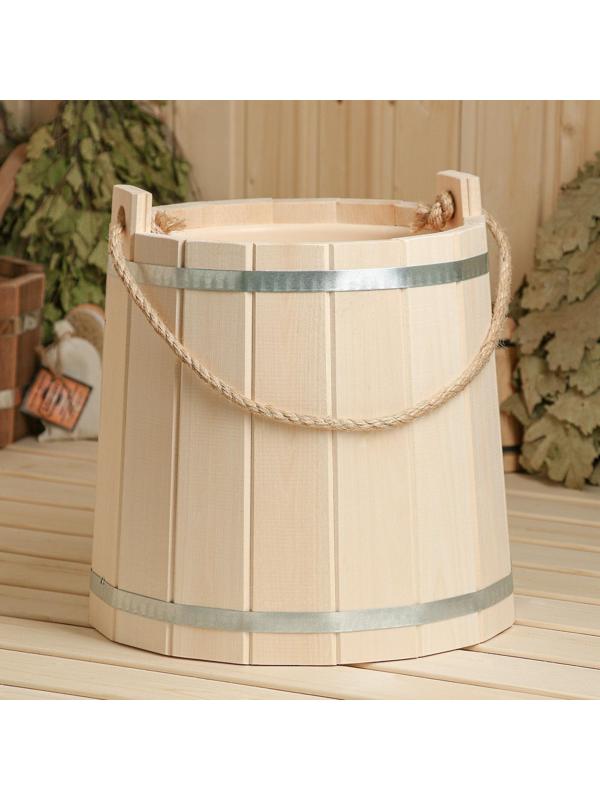 Ведро из липы, 10л,  пластиковая вставка, ручка-веревка