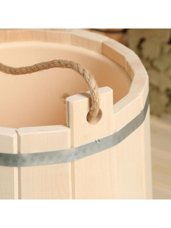 Ведро из липы, 10л,  пластиковая вставка, ручка-веревка