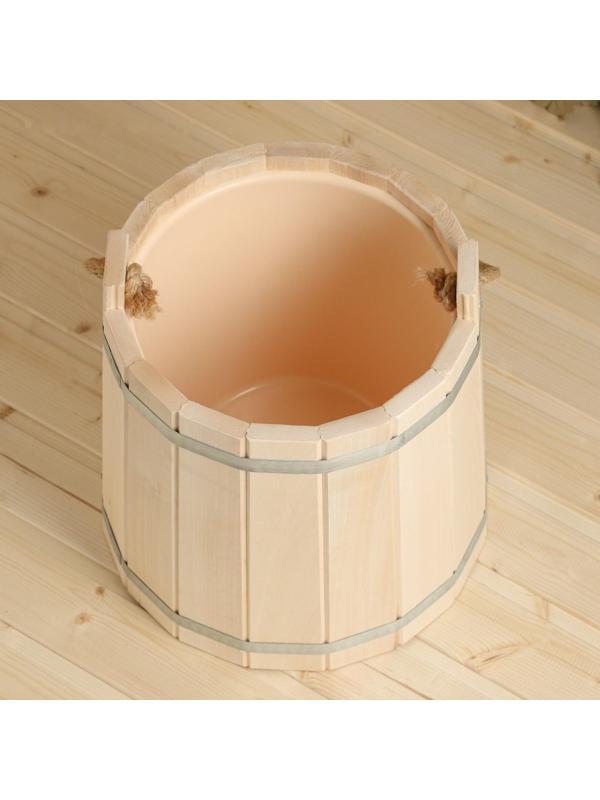 Ведро из липы, 10л,  пластиковая вставка, ручка-веревка