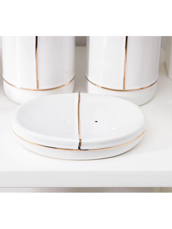 Набор аксессуаров для ванной комнаты «Лайн», 4 предмета (дозатор 400 мл, мыльница, 2 стакана), цвет белый