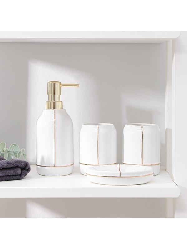 Набор аксессуаров для ванной комнаты «Лайн», 4 предмета (дозатор 400 мл, мыльница, 2 стакана), цвет белый