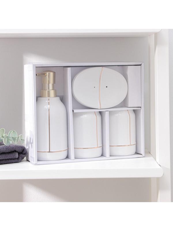 Набор аксессуаров для ванной комнаты «Лайн», 4 предмета (дозатор 400 мл, мыльница, 2 стакана), цвет белый