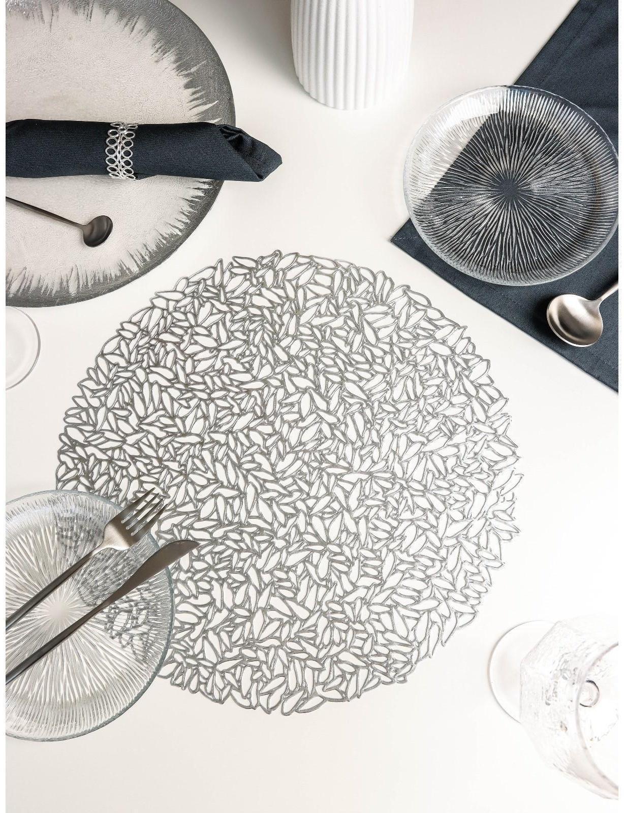 Салфетка сервировочная на стол «Манифик», d=38 см, цвет серебряный
